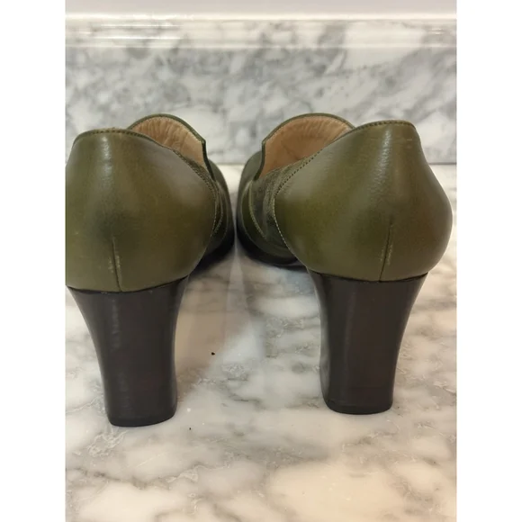 Bottega Veneta Olive Suede Block Heels Leather Trim Pumps Size 10